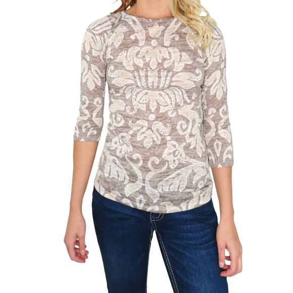 Y2k Inc. International Concepts Cream Paisley Swirly Casual 3/4 Sleeve Blouse - Picture 2 of 8